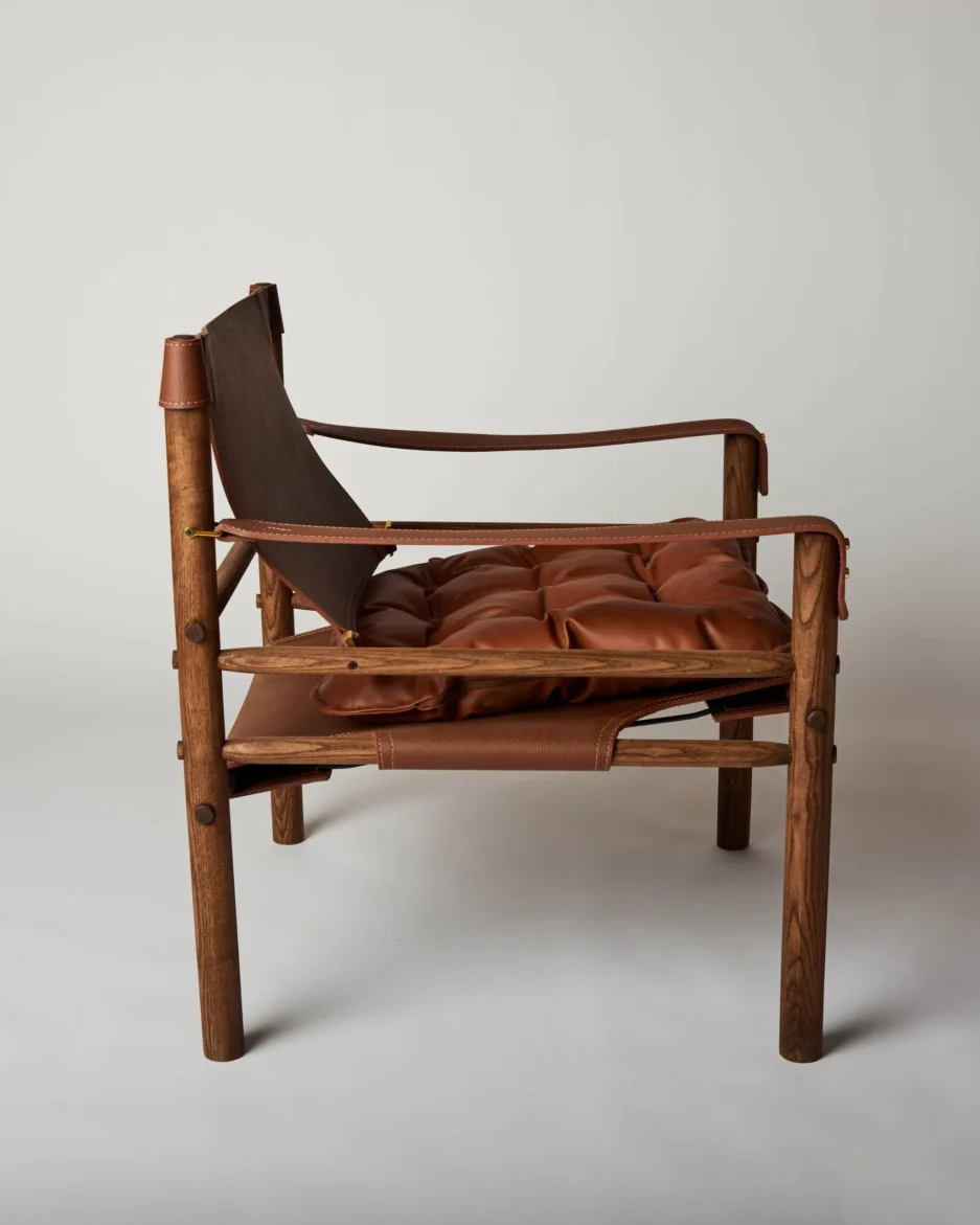 Fumito brown leather safari chair